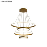 Gold Metal Postmodern Led Pendant Light - Multi-Loop Shaped Restaurant Chandelier