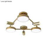 Gold Metal Round Ceiling Light Fixture With 6 Heads - Contemporary Semi-Flush Mount For Bedroom