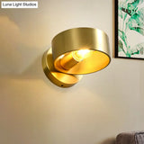 Gold Metal Round Sconce Wall Lighting Fixture - Luxury 1-Light For Bedroom