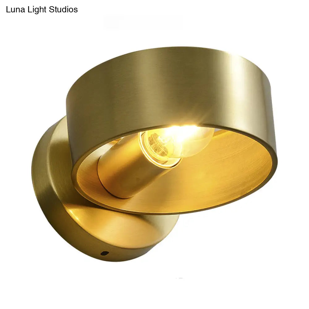 Gold Metal Round Sconce Wall Lighting Fixture - Luxury 1-Light For Bedroom