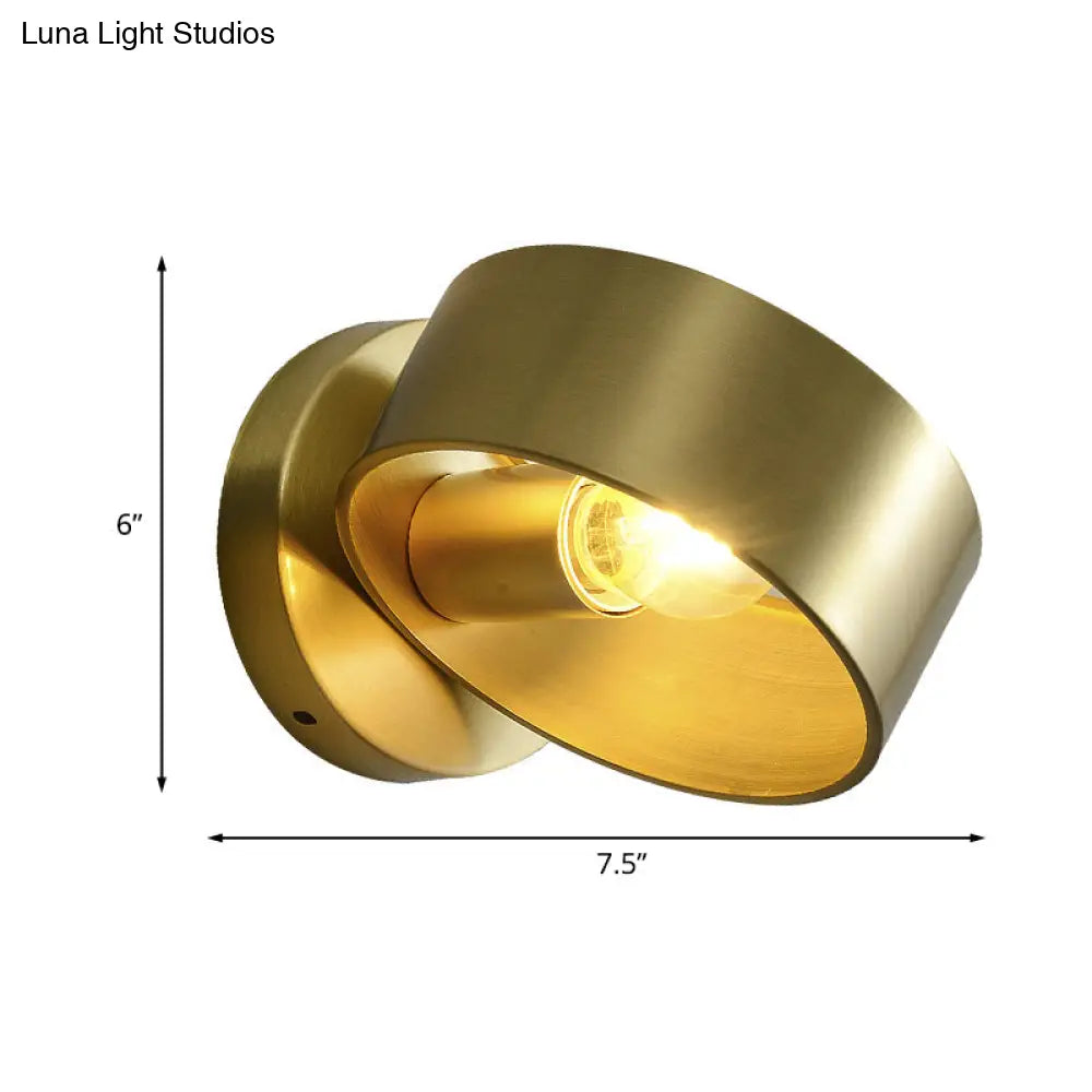 Gold Metal Round Sconce Wall Lighting Fixture - Luxury 1-Light For Bedroom