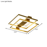 Gold Metal Square Ceiling Flush Led Mount Lamp Fixture With 3 Color Light Options