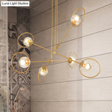 Gold Metal Suspension Chandelier For Villa - Simple Stacked Design With Multi-Head And Ring