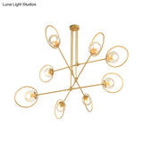 Gold Metal Suspension Chandelier For Villa - Simple Stacked Design With Multi-Head And Ring