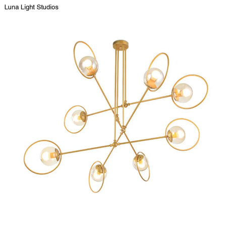 Gold Metal Suspension Chandelier For Villa - Simple Stacked Design With Multi-Head And Ring