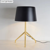 Gold Metal Tripod Nightstand Lamp With Barrel Shade For Bedroom Simple & Elegant Design