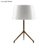 Gold Metal Tripod Nightstand Lamp With Barrel Shade For Bedroom Simple & Elegant Design