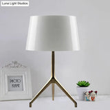 Gold Metal Tripod Nightstand Lamp With Barrel Shade For Bedroom Simple & Elegant Design