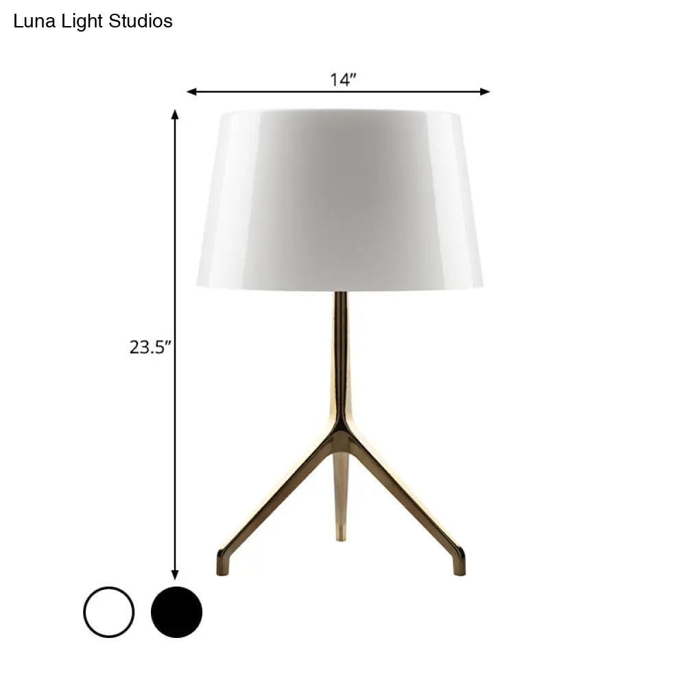 Gold Metal Tripod Nightstand Lamp With Barrel Shade For Bedroom Simple & Elegant Design