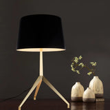 Gold Metal Tripod Nightstand Lamp With Barrel Shade For Bedroom Simple & Elegant Design Black