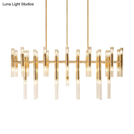 Gold Metal Tubular Led Island Pendant - Modern 54-Light Ceiling Drop Light For Dining Room
