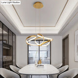 Gold Metal Twisty Led Chandelier - Simple Style Hanging Lamp For Restaurants