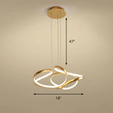 Gold Metal Twisty Led Chandelier - Simple Style Hanging Lamp For Restaurants / 18’ Remote Control