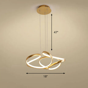 Gold Metal Twisty Led Chandelier - Simple Style Hanging Lamp For Restaurants / 18’ Warm