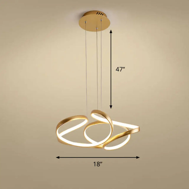 Gold Metal Twisty Led Chandelier - Simple Style Hanging Lamp For Restaurants / 18’ Warm