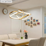 Gold Metal Twisty Led Chandelier - Simple Style Hanging Lamp For Restaurants