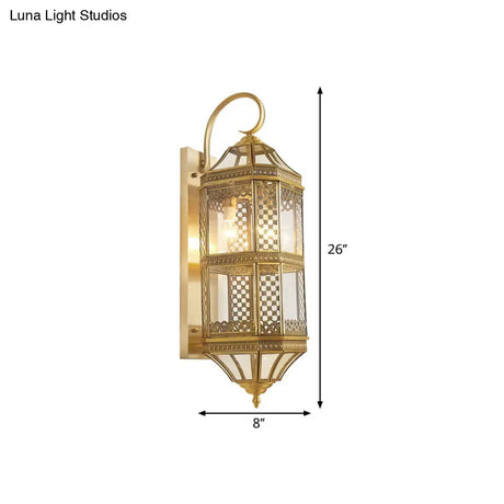 Gold Metal Wall Sconce Light Fixture - Traditional Geometric 3-Bulb Lamp For Foyer