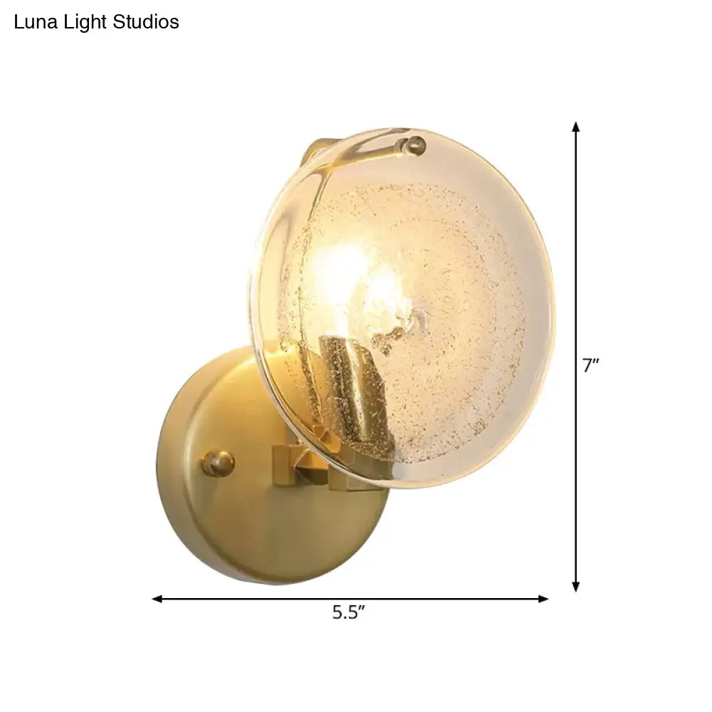 Gold Metal Wall Sconce With Clear Glass Shade - Postmodern 1-Light Fixture