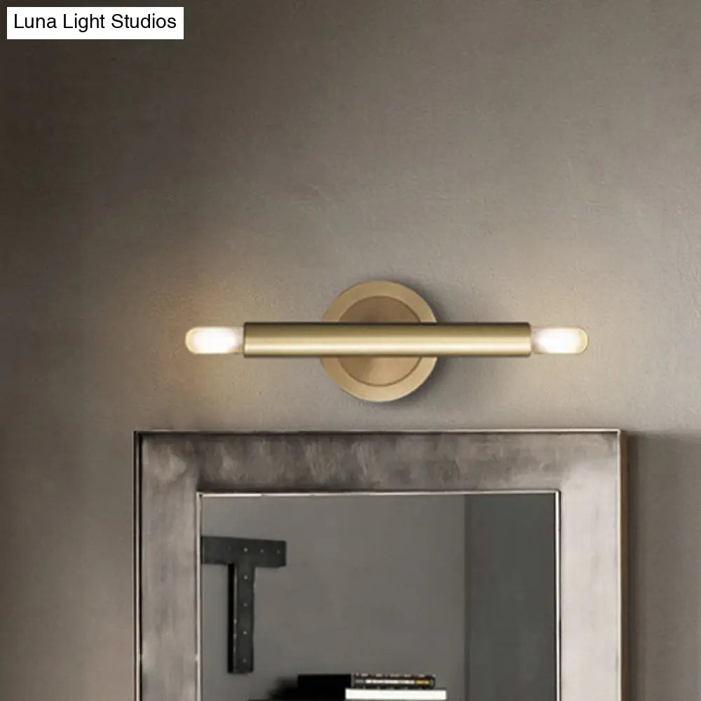 Gold Metal Wall Sconce With Dual-Head And Straight Arm For Luxurious Bedroom Lighting