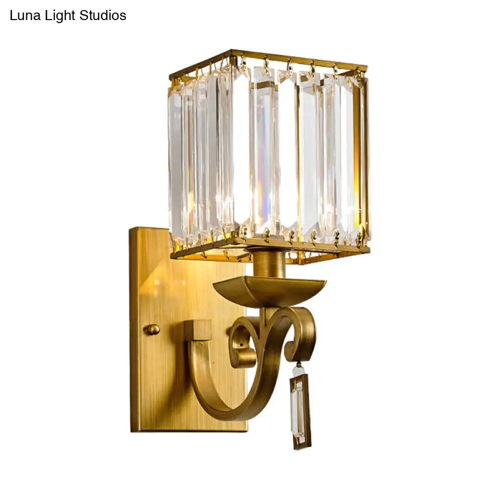 Gold Metal Wall Sconce With Ribbed Glass Shade - Traditional Design 1 Bulb Fixture