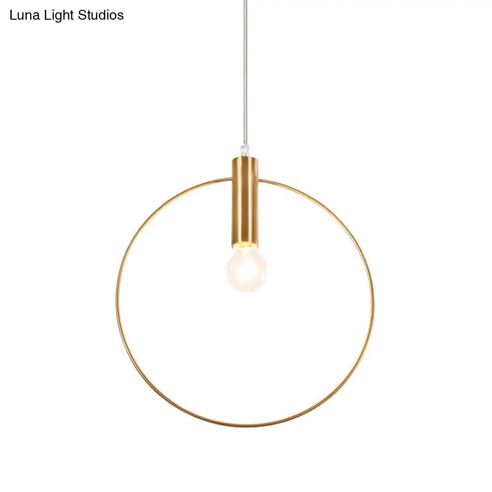 Gold Metallic Bedroom Suspension Lamp With Simple Tube Down Lighting