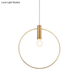 Gold Metallic Bedroom Suspension Lamp With Simple Tube Down Lighting