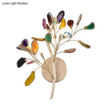 Gold Metallic Branch Sconce Light With Colored Crystal Deco - 2 Lodge Style Wall Lights