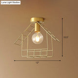 Gold Metallic House Shaped Semi Flush Light - Simplicity Ceiling Fixture For Corridors