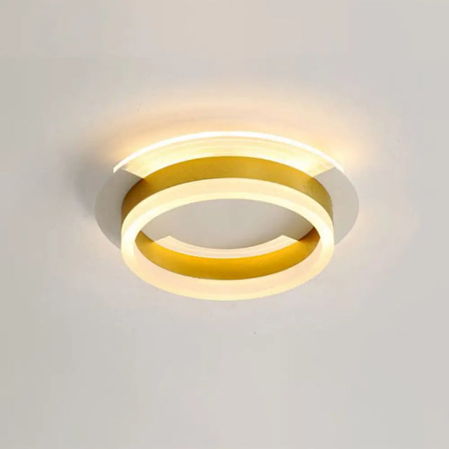 Gold Metallic Led Flushmount Ceiling Light With Warm/White Glow - Contemporary Circular Design