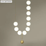 Gold Milk Glass Chandelier With Necklace-Shaped Dining Table Design - 10 Lights Simple Hanging Light