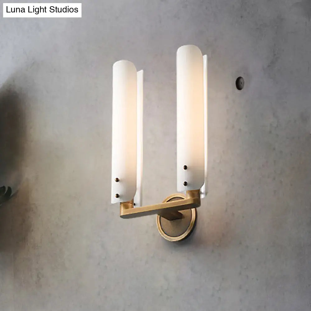 Gold Milk Glass Curved Wall Sconce: Colonial 1/2-Light Bedroom Fixture