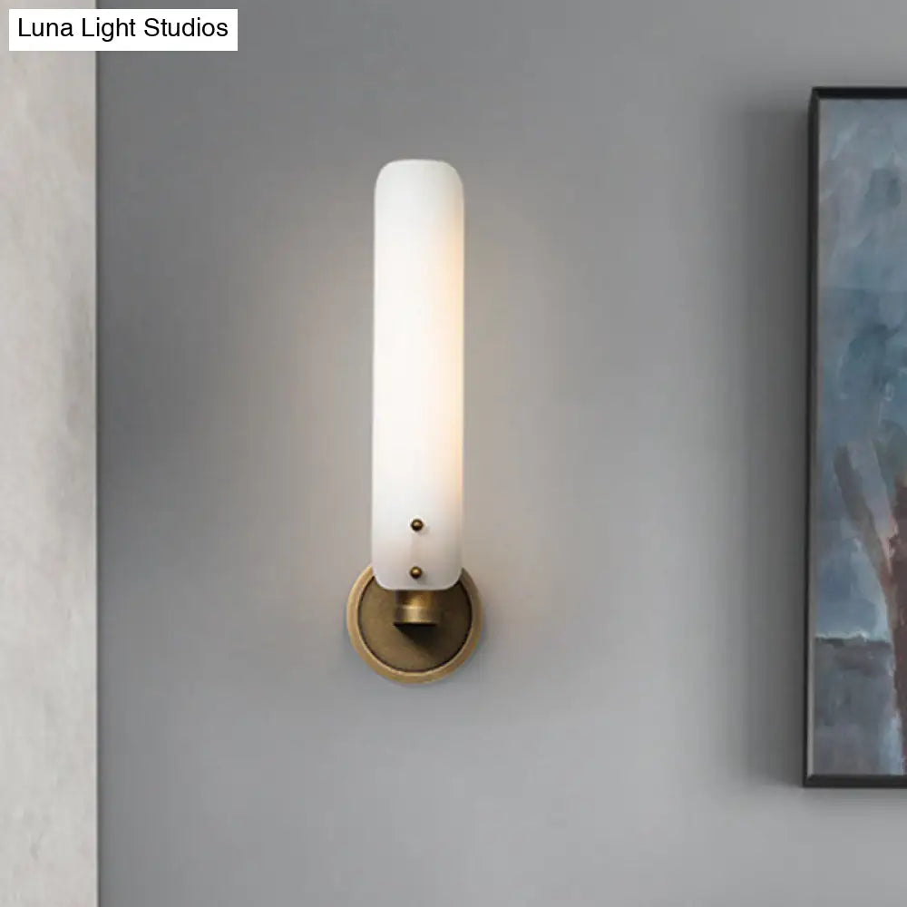 Gold Milk Glass Curved Wall Sconce: Colonial 1/2-Light Bedroom Fixture