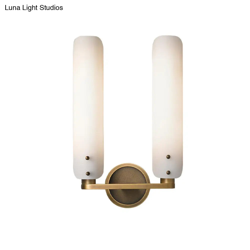 Gold Milk Glass Curved Wall Sconce: Colonial 1/2-Light Bedroom Fixture