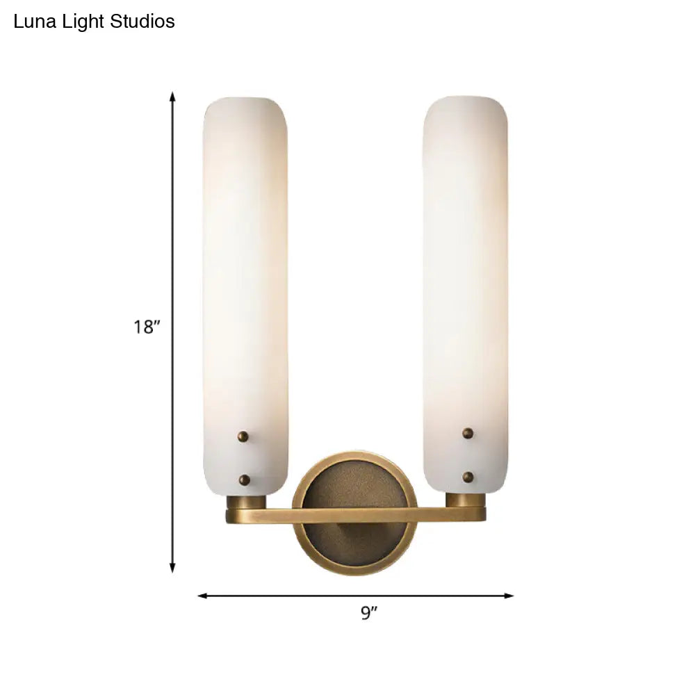 Gold Milk Glass Curved Wall Sconce: Colonial 1/2-Light Bedroom Fixture