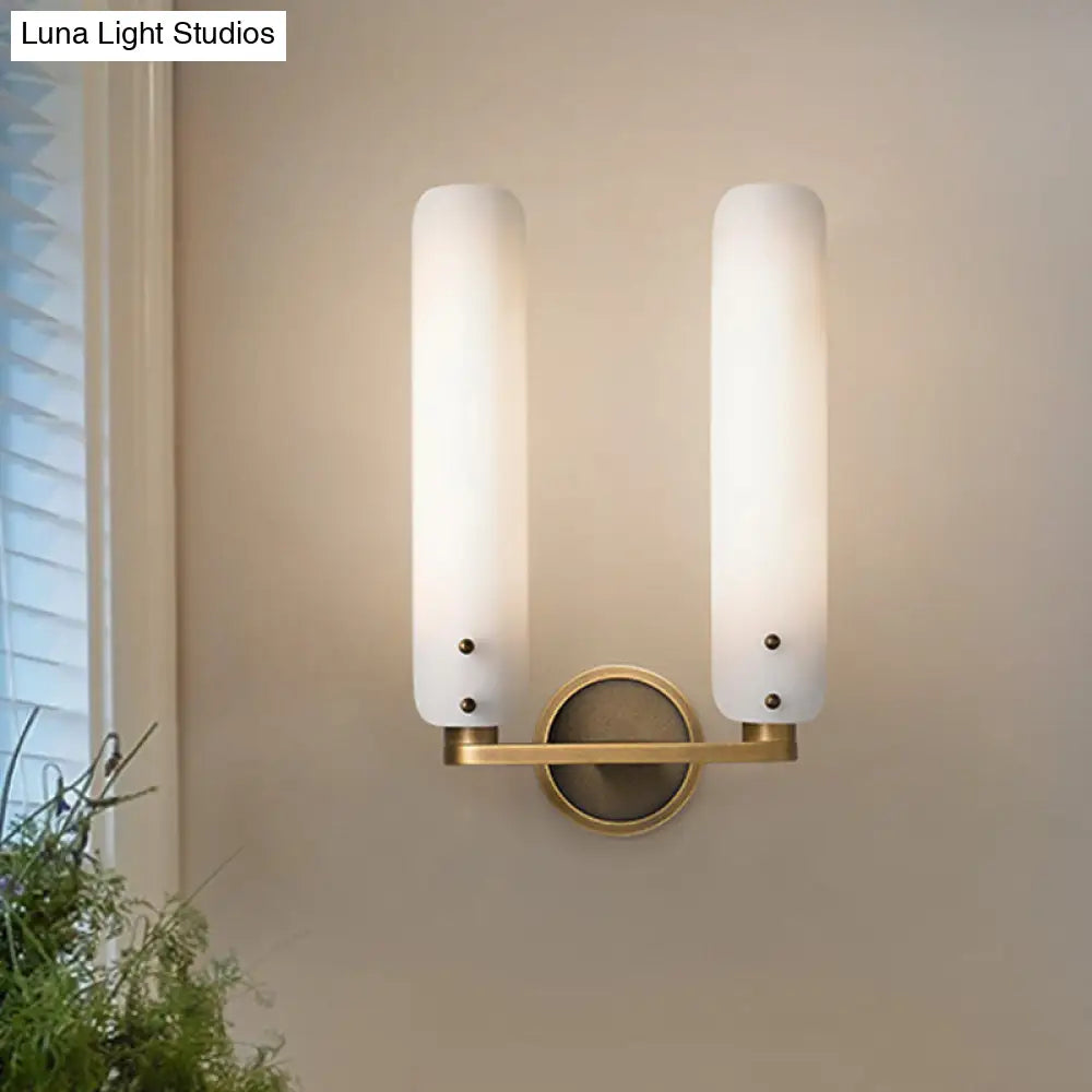 Gold Milk Glass Curved Wall Sconce: Colonial 1/2-Light Bedroom Fixture