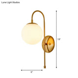 Gold Mini Globe Wall Sconce Light - Elegant Opaline Glass Fixture For Bedroom