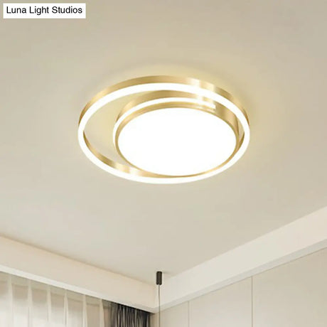 Gold Minimalist Circular Flush Mount Light For Bedroom Ceiling With Acrylic Cover / 16 Warm