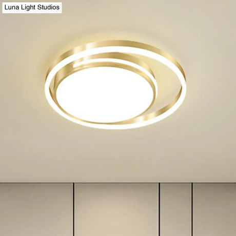 Gold Minimalist Circular Flush Mount Light For Bedroom Ceiling With Acrylic Cover