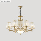 Gold Minimalist Cone Pendant Light With Clear Crystal Blocks - 3/6 Bulbs Perfect For Bedroom