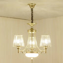 Gold Minimalist Cone Pendant Light With Clear Crystal Blocks - 3/6 Bulbs Perfect For Bedroom 3 /