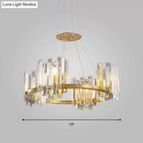 Gold Modern Crystal Cubic Ceiling Lamp With Annular Chandelier Design