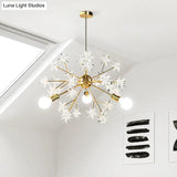 Gold Modern Exposed Bulb Bedroom 3 - Head Ceiling Mount Chandelier With Star Decor