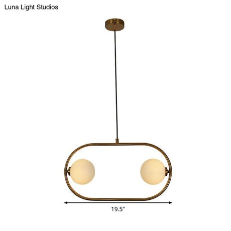Gold Modern Globe Hanging Chandelier With Frosted Glass 2 Bulbs – Bedroom Led Pendant Light