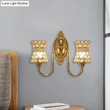 Gold Modern Metal Wall Sconce With Crystal Swirl Design And Dual Lighting