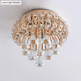 Gold Modern Round Ceiling Light With 5 Hand-Cut Crystal Heads - Flush Mount Lamp For Foyer