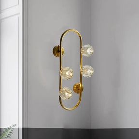 Gold Modern Wall Mount Light With Clear Crystal Shade And Oval Frame - 4 Bulb Lighting Idea