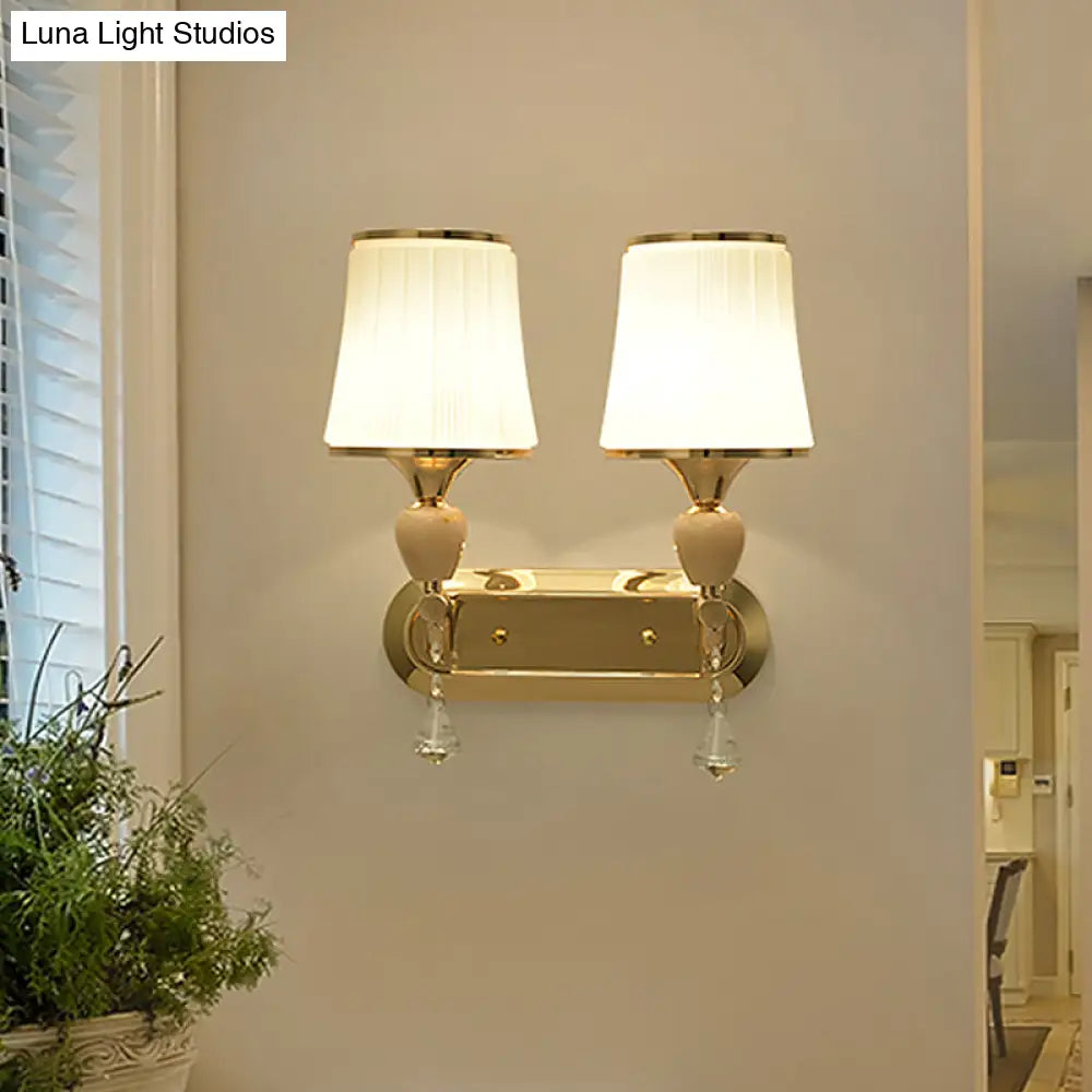 Gold Modernist Bell Wall Sconce Lighting With Glass Shade For Living Room