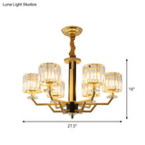 Gold Modernist Chandelier With Hand-Cut Crystal Cylindrical Pendant Lights - 3/6 For Bedrooms