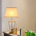 Gold Modernist Desk Lamp With Bell Fabric Shade - Perfect For Dining Room Or Small Tables