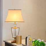 Gold Modernist Desk Lamp With Bell Fabric Shade - Perfect For Dining Room Or Small Tables